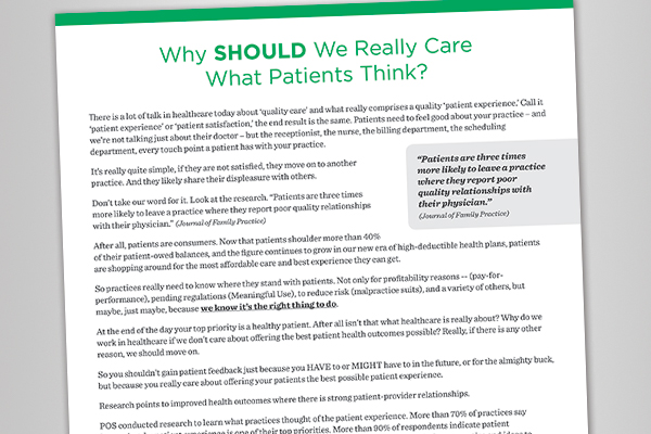 White Paper: Why should we really care what patients think?
